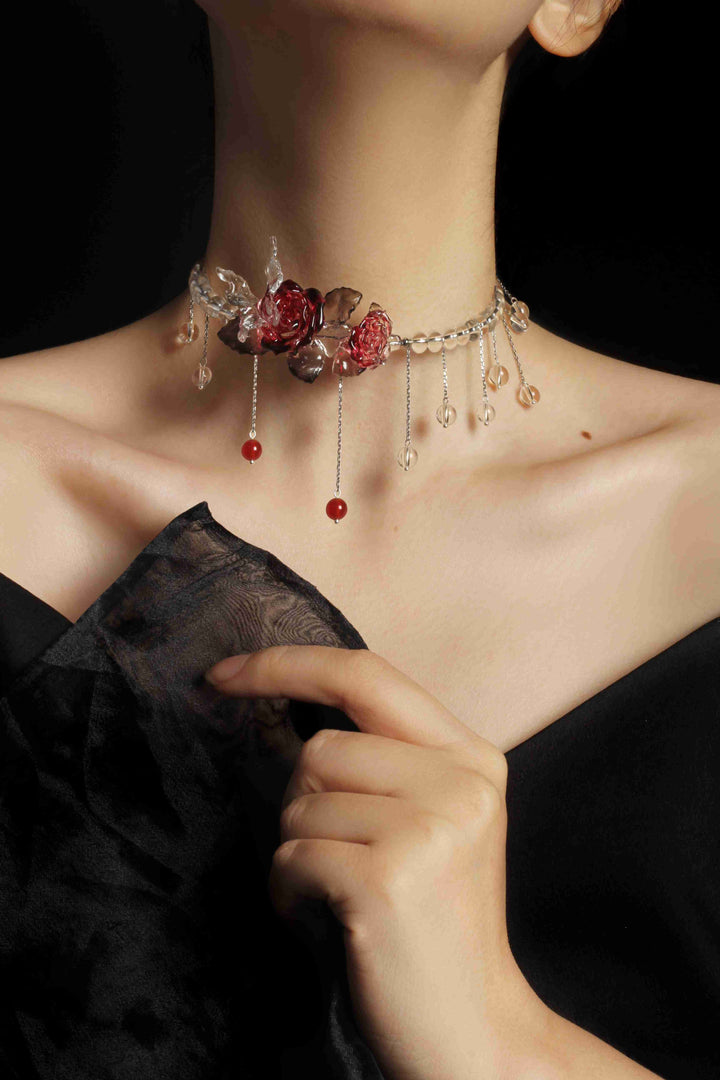 Butterfly & Rose Tassel Choker