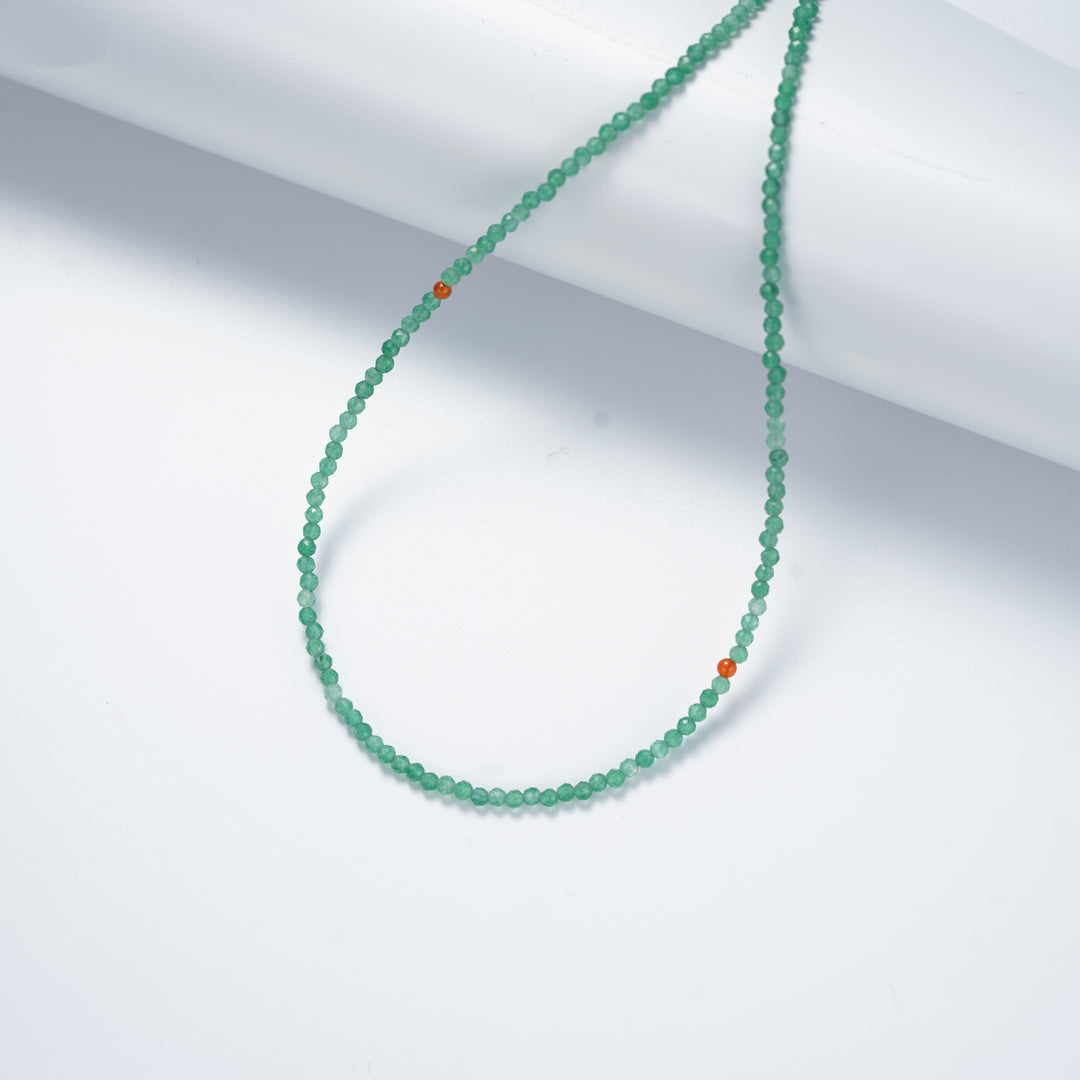 Green Chalcedony Handmade Beaded Necklace in 925 Sterling Silver