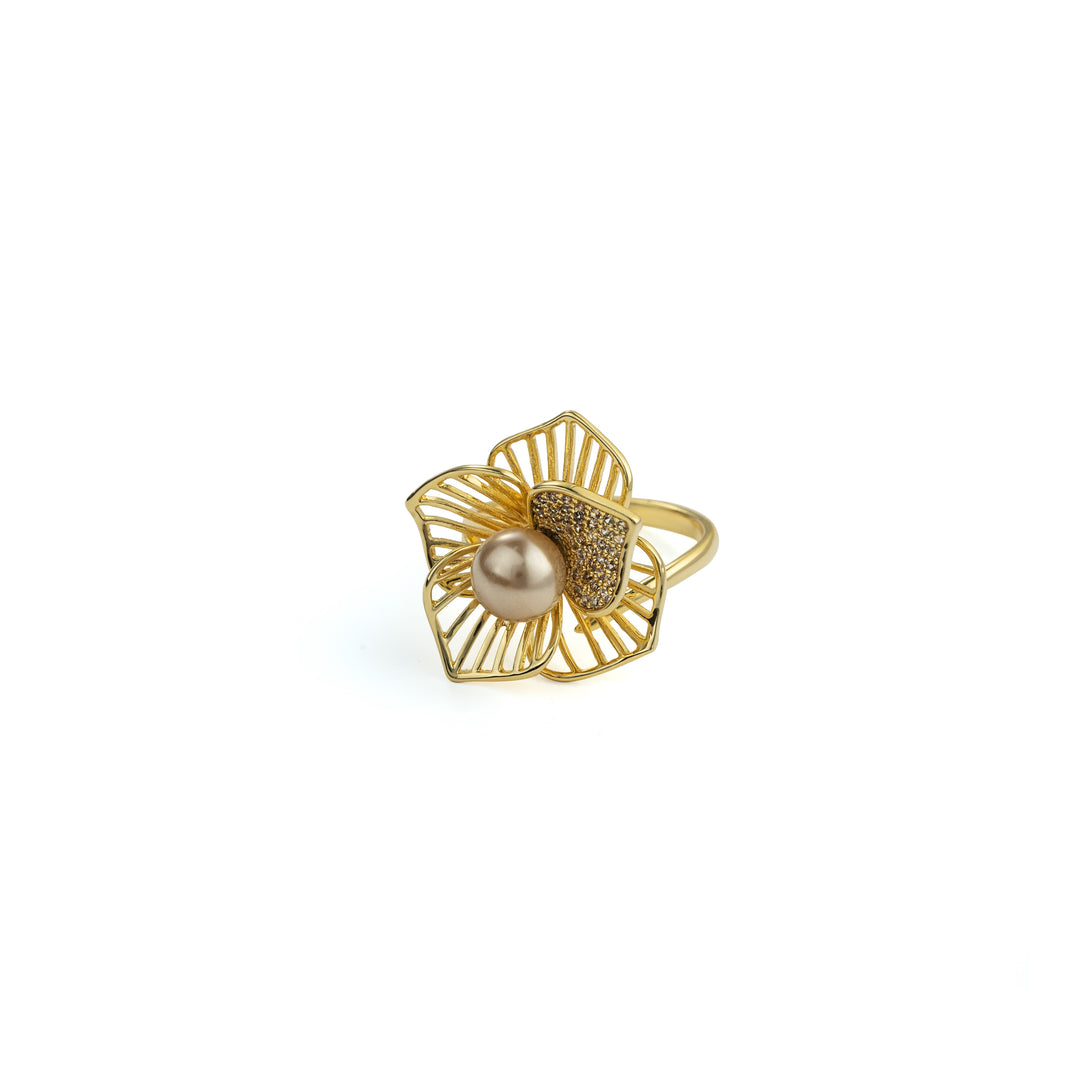 Gold Leaf Flower Ring in Gold-Plated Brass - BE FRUITFUL