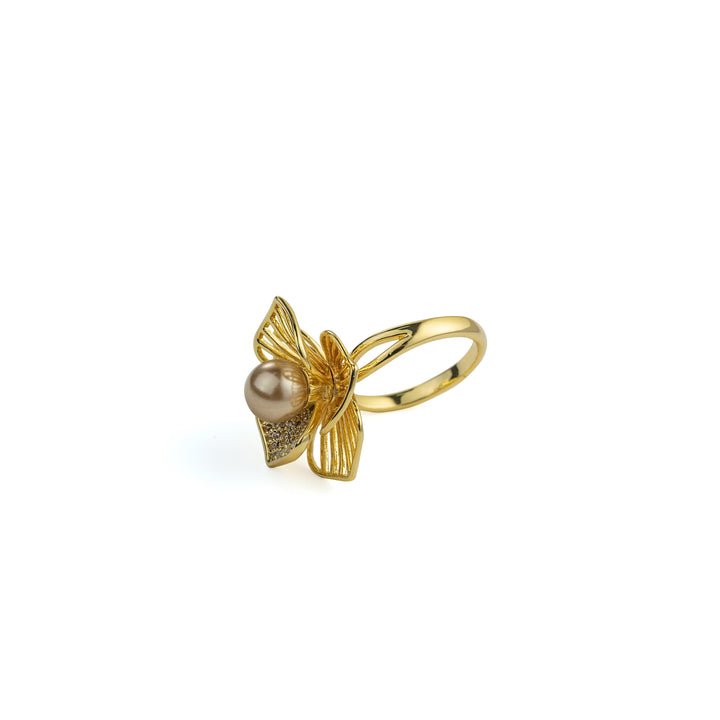 Gold Leaf Flower Ring in Gold-Plated Brass - BE FRUITFUL