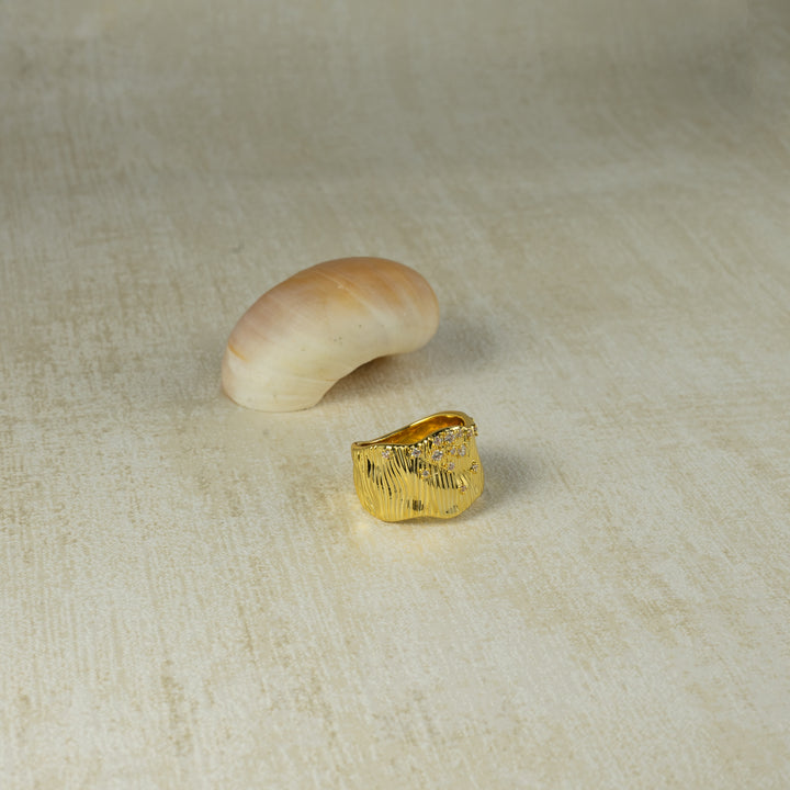 Rock Texture Ring in Gold-Plated Brass - BE FRUITFUL