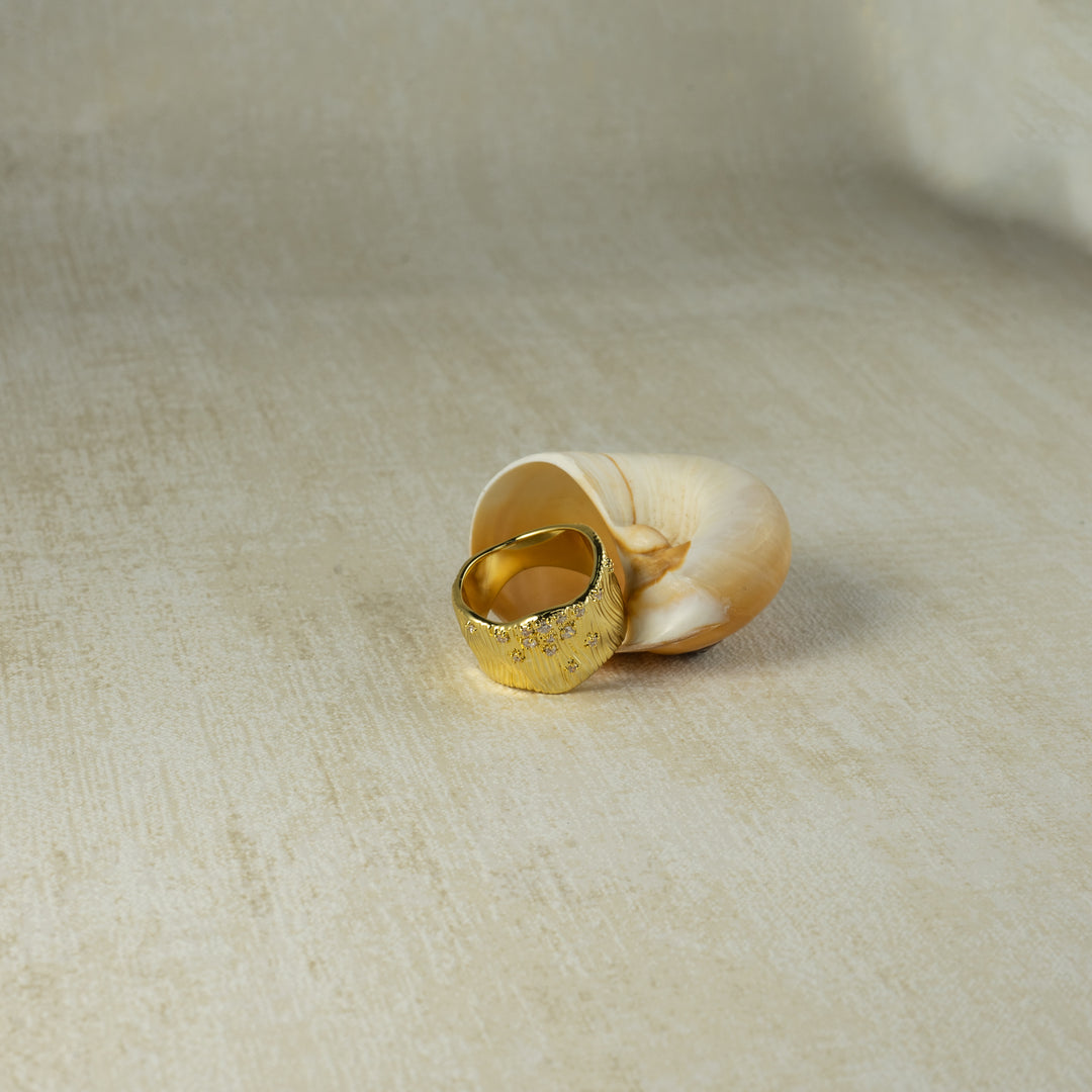 Rock Texture Ring in Gold-Plated Brass - BE FRUITFUL