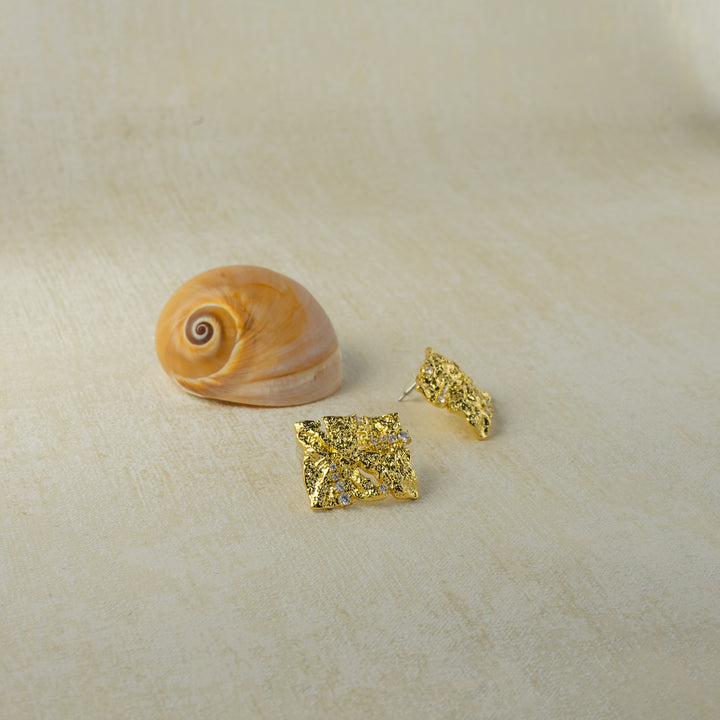Metal Texture Earrings in Gold-Plated Brass - BE FRUITFUL