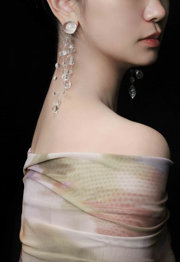 Designer Crystal Resin Waterdrop Tassel Earrings