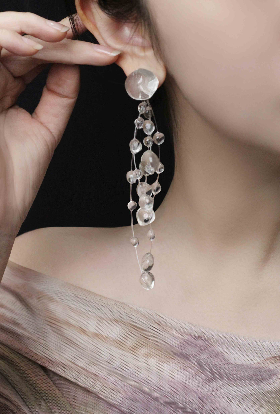 Designer Crystal Resin Waterdrop Tassel Earrings