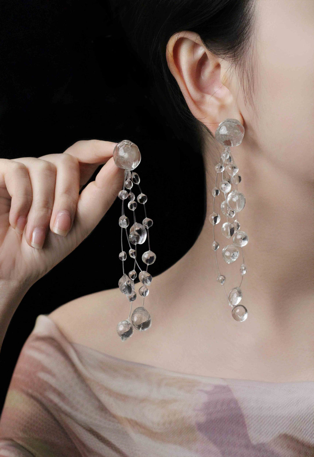 Designer Crystal Resin Waterdrop Tassel Earrings