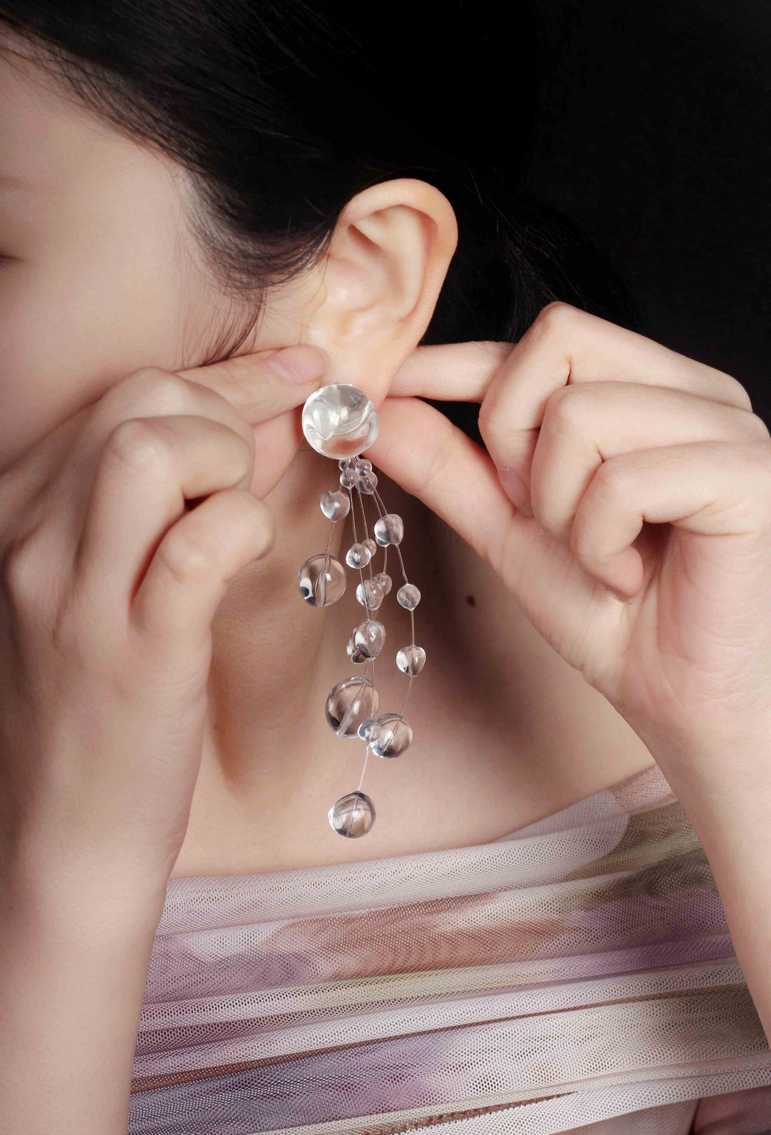 Designer Crystal Resin Waterdrop Tassel Earrings