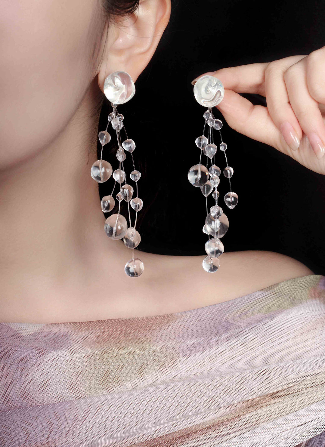 Designer Crystal Resin Waterdrop Tassel Earrings