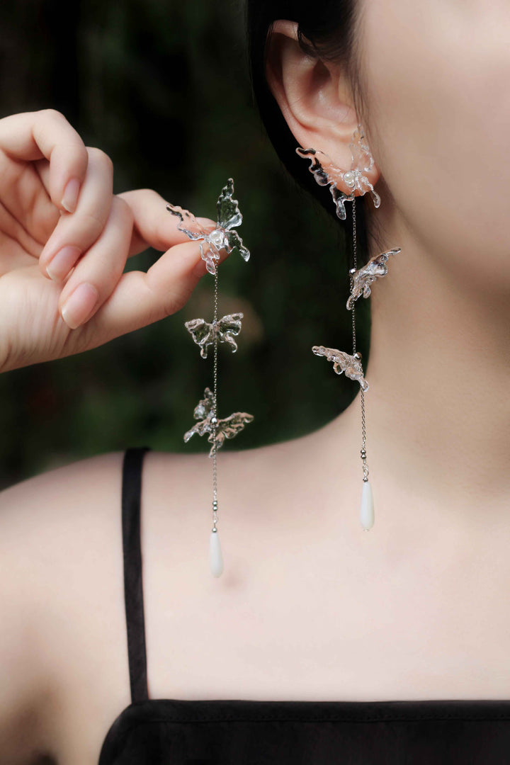 High-Transparency Resin Butterfly Tassel Earrings