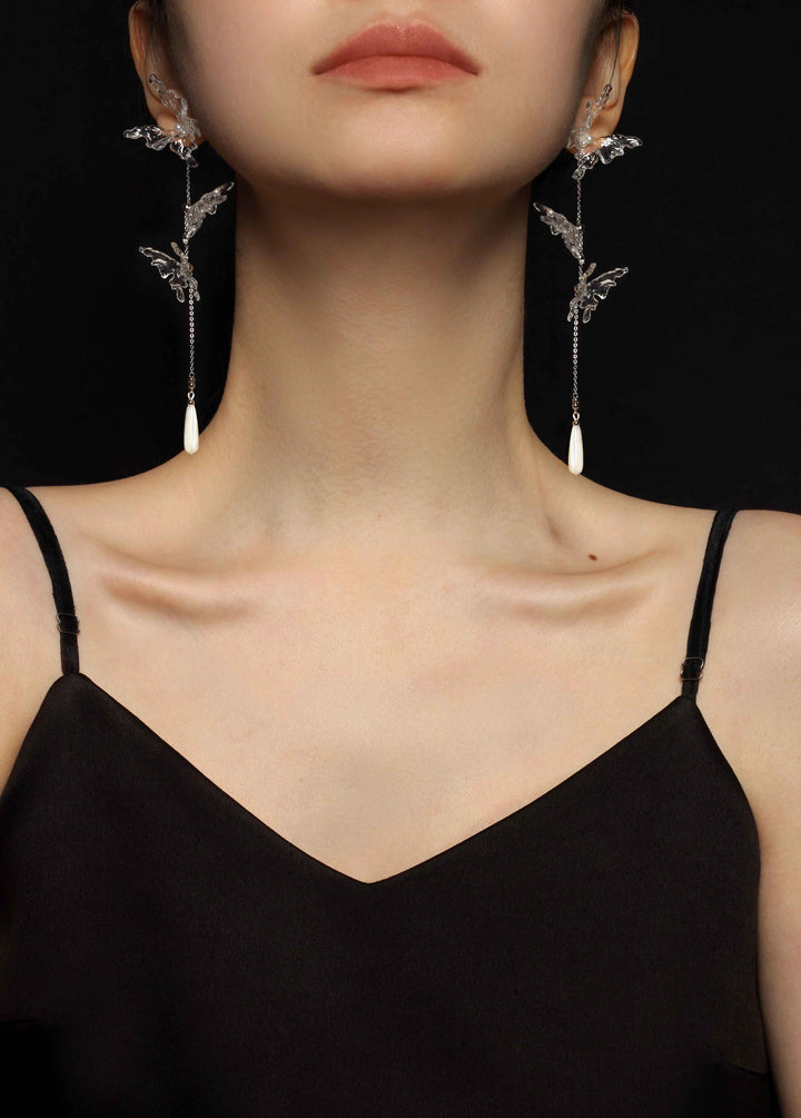 High-Transparency Resin Butterfly Tassel Earrings