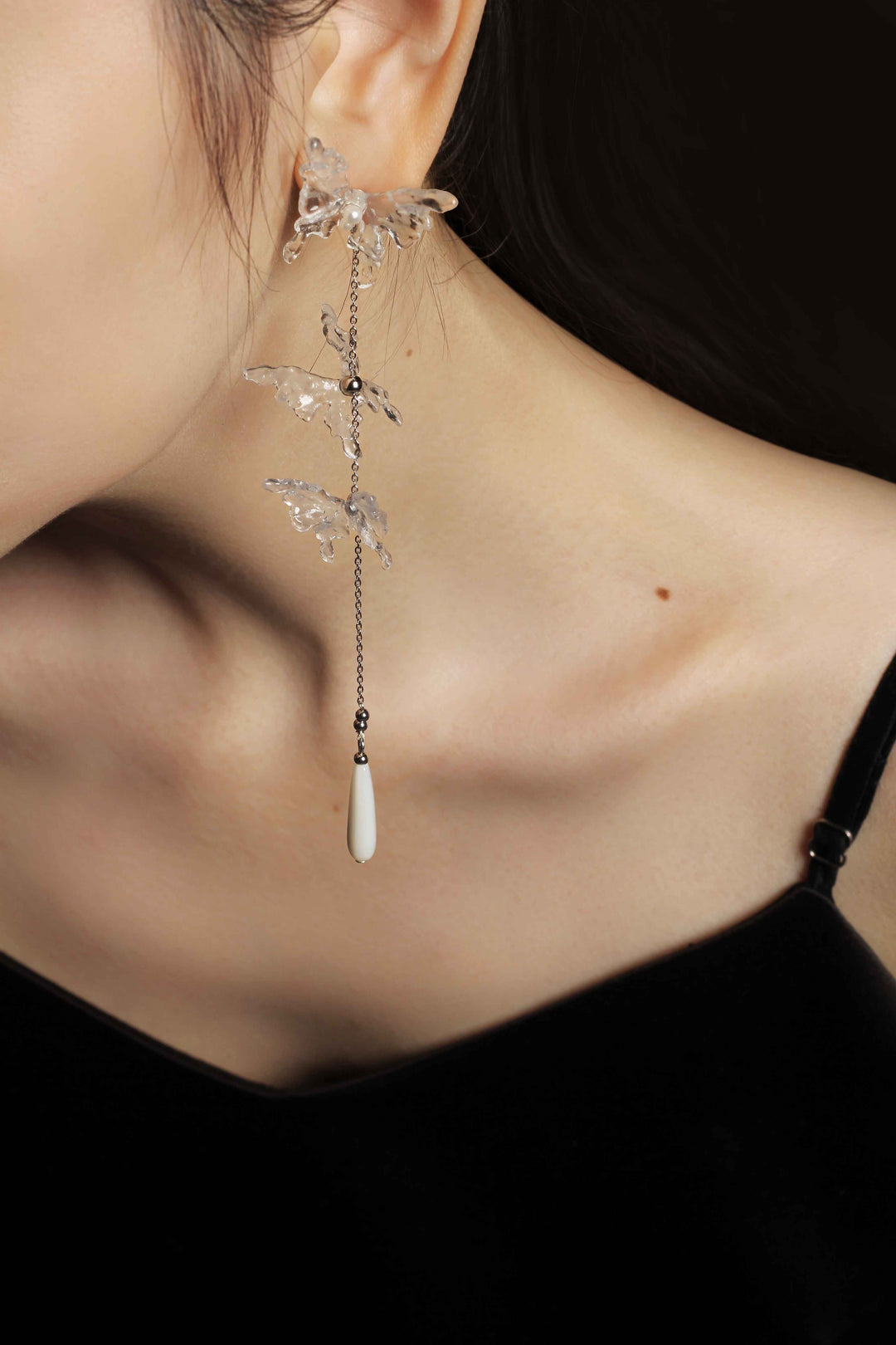 High-Transparency Resin Butterfly Tassel Earrings