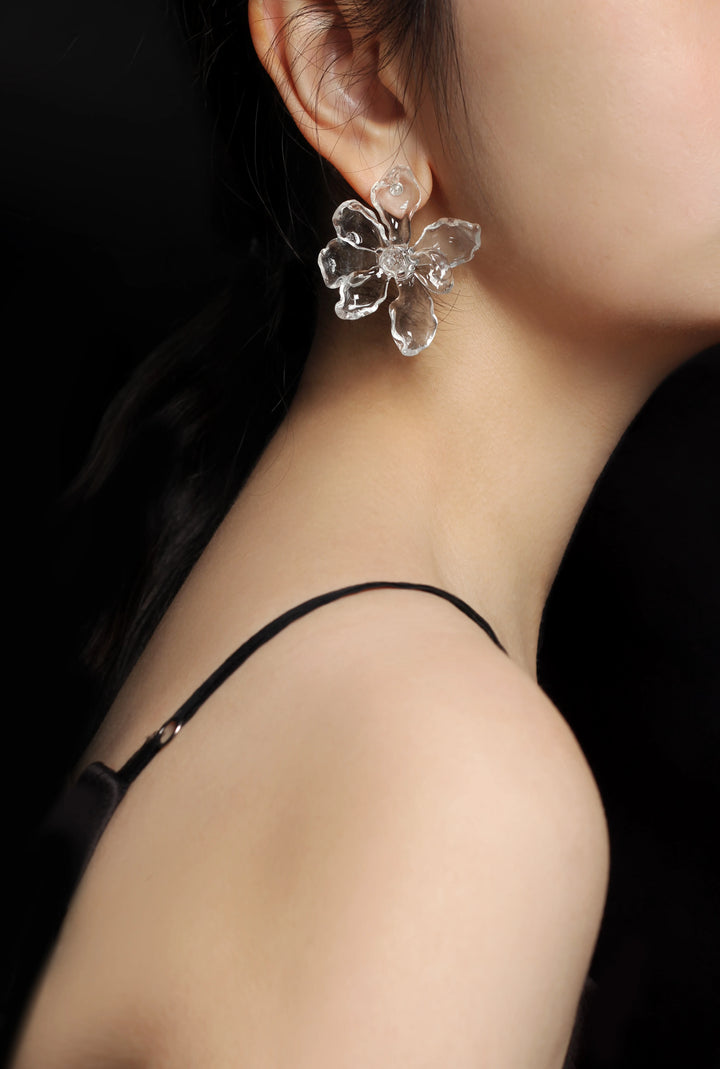 High-Transparency Resin Magnolia S925 Earrings