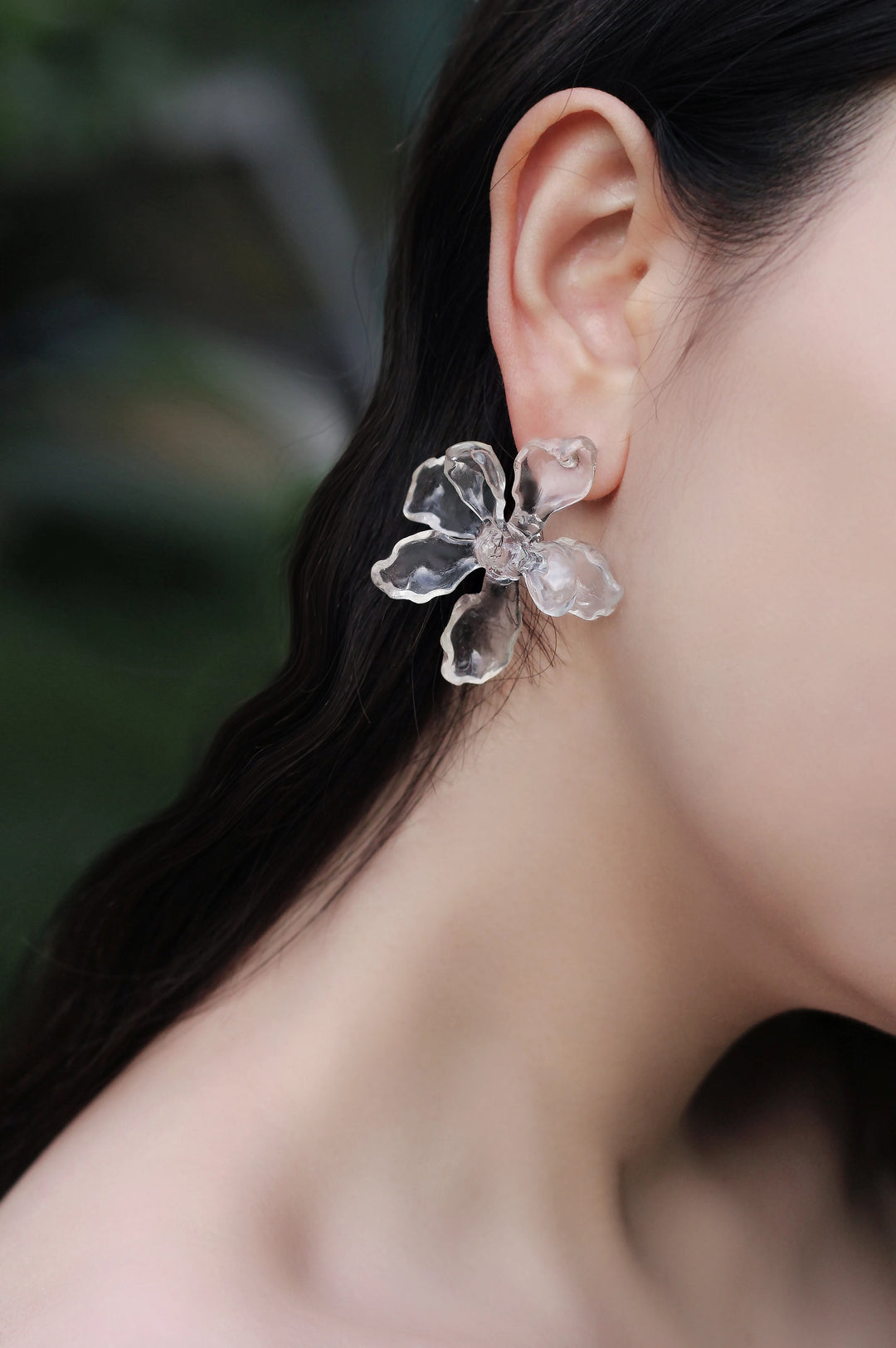 High-Transparency Resin Magnolia S925 Earrings