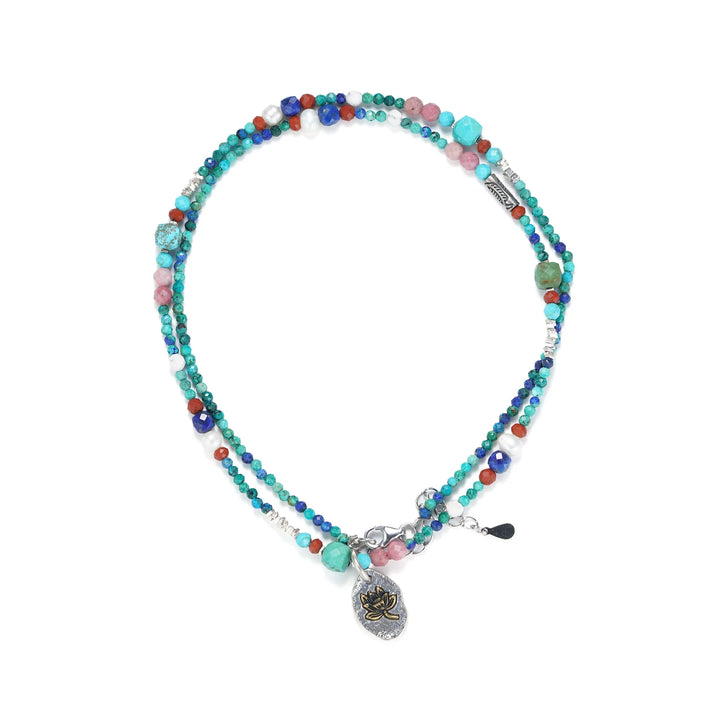 Turquoise Beaded Lotus Pendant Necklace in 925 Sterling Silver - BE FRUITFUL