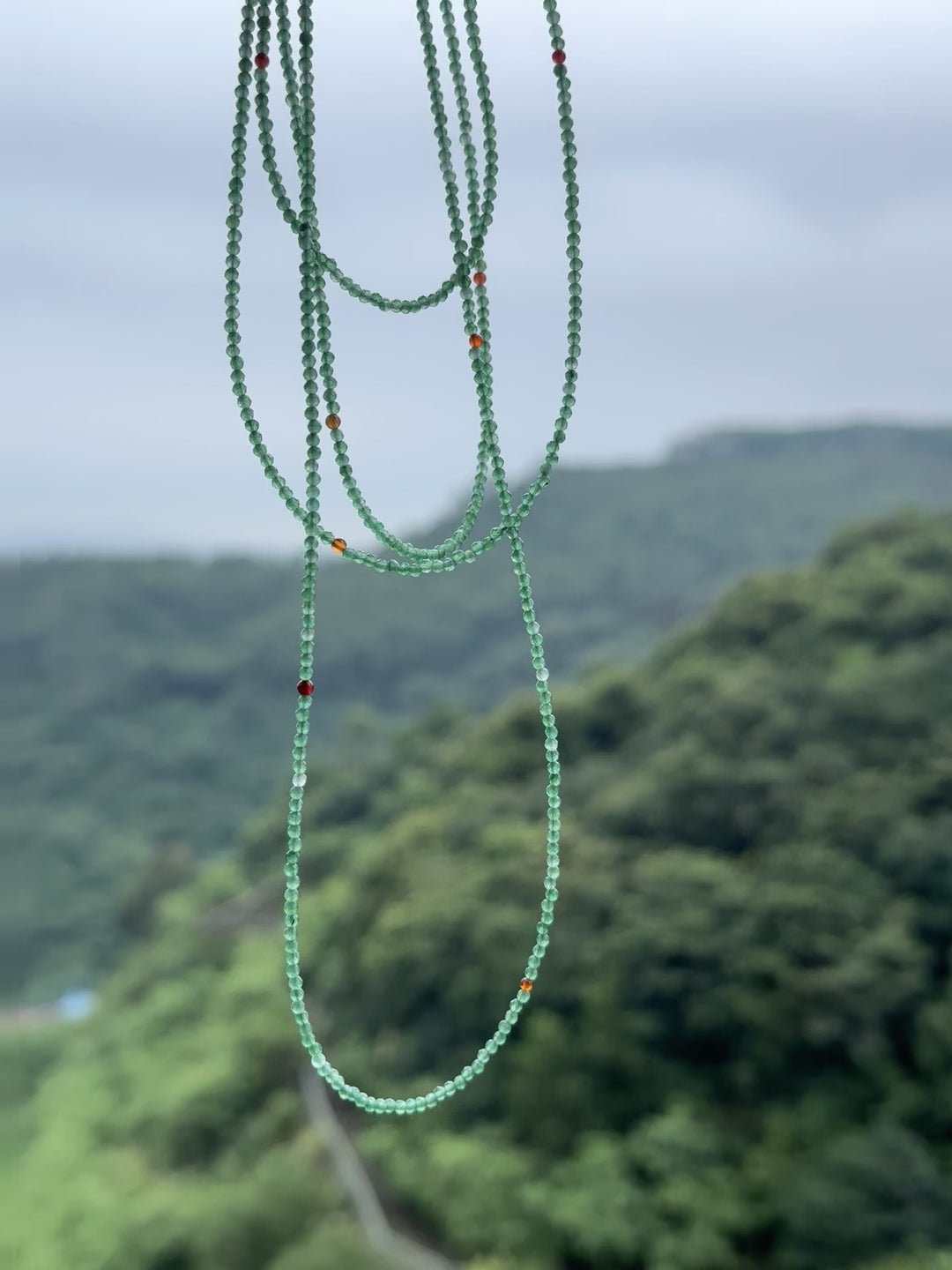Green Chalcedony Handmade Beaded Necklace in 925 Sterling Silver